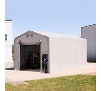 TOOLPORT Outlander Carpa industrial 5x10 m - altura lateral de 4,0 m con puerta levadiza, PRIMEtex 2300, gris, con Estática (para suelos blandos) - (93967)