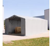 TOOLPORT Outlander Carpa industrial 6x10 m - altura lateral de 3,0 m con puerta con cremallera, PVC 850, gris, con Estática (para suelos blandos) - (93878)