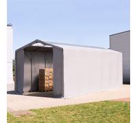 TOOLPORT Outlander Carpa industrial 6x12 m - altura lateral de 4,0 m con entrada con cremallera y claraboyas, PVC 850, gris, con Estática (para hormigón) - (94134)