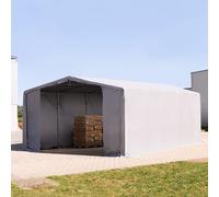 TOOLPORT Outlander Carpa industrial 8x10 m - altura lateral de 4,0 m con entrada con cremallera, PVC 850, gris, con Estática (para suelos blandos) - (93939)