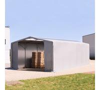 TOOLPORT Outlander Carpa industrial 8x12 m - altura lateral de 4,0 m con entrada con cremallera y claraboyas, PRIMEtex 2300, gris, sin Estática - (80022)