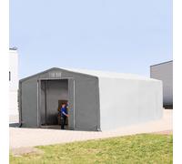 TOOLPORT Outlander Carpa industrial 8x12 m - altura lateral de 4,0 m con entrada corredera, PRIMEtex 2300, gris, con Estática (para suelos blandos) - (93998)