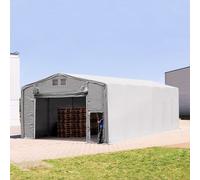 TOOLPORT Outlander Carpa industrial 8x12 m - altura lateral de 4,0 m con puerta levadiza, PRIMEtex 2300, gris, con Estática (para hormigón) - (94231)