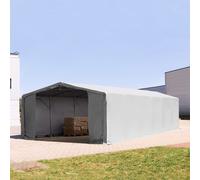 TOOLPORT Outlander Carpa industrial 8x16 m - altura lateral de 3,0 m con puerta con cremallera, PVC 850, gris, con Estática (para suelos blandos) - (94309)