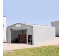 TOOLPORT Outlander Carpa industrial 8x16 m - altura lateral de 4,0 m con puerta levadiza y claraboyas, PRIMEtex 2300, gris, con Estática (para hormigón) - (94240)