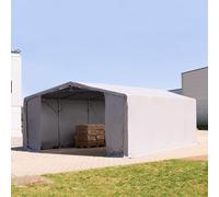 TOOLPORT Outlander Carpa industrial 8x8 m - altura lateral de 3,0 m con puerta con cremallera, PRIMEtex 2300, gris, con Estática (para hormigón) - (94212)