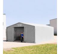 TOOLPORT Outlander Carpa industrial 8x8 m - altura lateral de 3,0 m con puerta corredera, PRIMEtex 2300, gris, con Estática (para hormigón) - (94214)