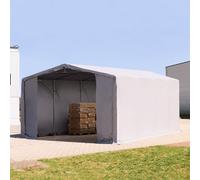 TOOLPORT Outlander Carpa industrial 8x8 m - altura lateral de 4,0 m con entrada con cremallera, PRIMEtex 2300, gris, con Estática (para suelos blandos) - (93993)