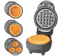 ToolsEvery Mini waflera 4 en 1 con platos extraíbles para cocinar gofres, panqueques, donas y sándwiches de queso a la parrilla, compacta y portátil (gris)