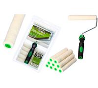 ToolSpace 10x Mallerwelzen de terciopelo/polyacrílico - 15cm - mango intercambiable, mezclador ergonómico, mango cómodo - rodillo de pintura, rodillo de esmalte, rodillo de pared con rayas naranjas