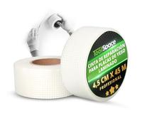 ToolSpace Cinta De Fibra De Vidrio Autoadhesiva Para Placas De Yeso Reparación De Grietas Y Juntas En Pared Y Techo 4,5 Cm X 40 M Para Interior Y Exterior Rollo De Alta Resistencia Para Reformas