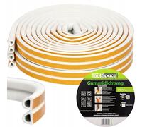 ToolSpace | Cinta de sellado autoadhesiva para puertas y ventanas | 25m | Perfil D blanco | Burlete para puertas | Burlete para ventanas | Tira de sellado anticolisión | Burlete de caucho