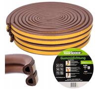 ToolSpace | Cinta de sellado autoadhesiva para puertas y ventanas | 25m | Perfil D marrón | Burlete para puertas | Burlete para ventanas | Burlete anticolisión | Burlete de caucho | Burlete de espuma