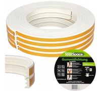ToolSpace | Cinta de sellado autoadhesiva para puertas y ventanas | 25m | Perfil E blanco | Burlete para puertas | Burlete para ventanas | Burlete anticolisión | Burlete de caucho | Burlete de espuma