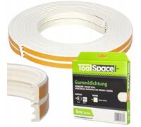 ToolSpace | Cinta de sellado autoadhesiva para puertas y ventanas | 6m | Perfil E blanco | Burlete para puertas | Burlete para ventanas | Burlete anticolisión | Burlete de caucho | Burlete de espuma