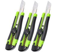 ToolSpace Cúter Profesional 18 mm 3x Cuchilla Segmentada Acero Carbono Bloqueo De Seguridad Guía Metálica Mango Antideslizante Para Cartón Moqueta Plástico Papel Pintado Bricolaje Taller Hogar