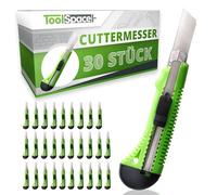 ToolSpace Cúter Profesional con Hoja Segmentada de Acero Inoxidable Guía Metálica Bloqueo de Seguridad y Mango Antideslizante para Cartón Moqueta Plástico y Bricolaje Corte - 18 mm Juego 30 Piezas