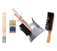 ToolSpace | Kit de 2 Piezas: Recogedor galvanizado y Cepillo de Mano | Escoba de Mano con cerdas Negras | Escoba de Barrer cerdas Artificiales de Madera de Haya | Set de Barrer