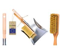 ToolSpace | Set 2pcs: recogedor Metal galvanizado y Cepillo de Mano | Escoba de Mano cerdas Naturales de Madera de Haya | Escoba de Madera | Set recogedor | recogedor de Acero Inoxidable