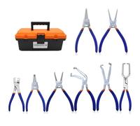 TOOLUTION Juego 8 Alicates Desconexion Electrica Pinzas Multifuncion- Abrazaderas, Combustible, Eléctricas y Circlip en acero 45, mangos antideslizantes