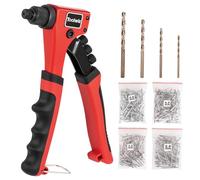 Toolwiz Pistola remachadora con una sola mano con 200 remaches, 4 cabezales intercambiables sin herramientas y 4 brocas, remachadora manual de alto rendimiento para metal, madera, plástico, cuero
