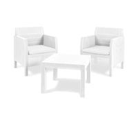 Toomax Juego de salón de jardín Matilde de 2 plazas, color blanco, de plástico resistente con efecto ratán, 2 sillones con respaldo ergonómico y 1 mesa, ideal para espacios exteriores
