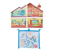 TOOMIES Bluey Playdate - Juego de Pegatinas de baño de Espuma Reutilizables | Con bingo y familia, 4 escenas de casa, bolsa de almacenamiento de malla, se adhiere al baño y azulejos cuando está mojado