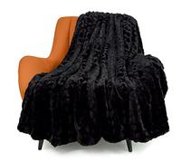 TOONOW Manta mullida y acogedora de Piel sintética, Extra Suave, de Doble Cara, esponjosa, cálida Manta de Felpa para sofá, Cama, 51 x 67 Pulgadas (Negro)