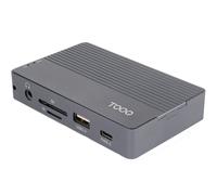 TOOQ TQE-2242G - Caja Externa para SSD M.2 NVMe/SATA con Hub 10 en 1, USB-C 3.2 Gen2, 2× USB-A 3.1 Gen2, USB-A 2.0, HDMI 2.0, RJ45 Gigabit, Lector SD/TF, Audio 3,5 mm y Carga PD 100 W, Gris