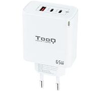 Tooq cargador de pared gan 2usb-c/pd + usb-a/qc 65w, blanco