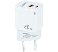Tooq cargador de pared usb-c/pd + usb-a/qc 20w, blanco