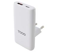 TooQ Cargador de viaje Tipo C y Tipo A, GaN 65W, USB-C/PD + USB-A/QC, Blanco