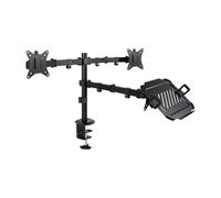TOOQ DB1202TN-B - Soporte de Mesa para 2 Pantallas/Monitores de 17"-32", con Bandeja para Ordenadores Portátiles de 12”-17”, Altura Ajustable, Acero, Color Negro