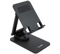 TooQ PH-Hermes-Halley - Soporte de Sobremesa Ajustable para Móvil o Tablet de hasta 12,9”, Plegable, Rotación 360°, Color Negro