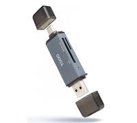 TooQ - Lector de Tarjetas SD + TF, con entradas USB-C 3.0 + USB A, Color Gris