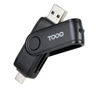 TooQ - Lector de Tarjetas USB (USB-C 2.0 + USB A 3.0), SD/TF, Color Negro