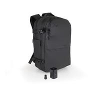 TooQ TQBP-V101-BK - Mochila de viaje con compresión al vacío y bomba de aire, resistente al agua, compartimentos para portátil y seguridad con candado, Negra