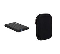 TooQ TQE-2530B - Carcasa para discos duros HDD de 2.5", (SATA I/II/III de hasta 9.5 mm de alto, USB 3.0), aluminio, indicador LED, color negro, 50 grs. + Amazon Basics Funda de disco duro, color negro