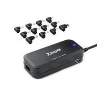 TooQ TQLC-90BS02AT - Cargador Universal automático de 90W para Ordenador portátil, Salida 2xUSB para Cargar Dispositivos, Incluye 12 Conectores Intercambiables DC, Multitensión, Negro