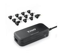 TooQ TQLC-90BS02AT - Cargador Universal automático de 90W para Ordenador portátil, Salida 2xUSB para Cargar Dispositivos, Incluye 12 Conectores Intercambiables DC, Multitensión, Negro