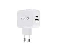 TooQ TQWC-2SC02WT - Cargador de pared con 2 x (USB-C y USB) 27W / 5.4A, con tecnologia AiPower, para iPad / iPhone X 7 8 / Plus / Samsung / Tablets / Smartphones, color BLANCO