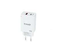 TooQ cargador de pared GaN USB-C PD + USB-A QC 45 W blanco