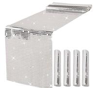 TOOSOAR 4 pcs Camino de Mesa para Fiestas Disco,Camino de Mesa con Purpurina Plateada,para Fiestas Disco años 70-80,Cumpleaños,Bodas,30x180 cm