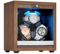 TOOSOAR Caja Relojes Automaticos, Caja Reloj Automatico en Madera de Nuez, 5 Modos de Rotación y Parada Automática al Abrir, Antimagnético con Motor Silencioso