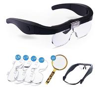 TOOSOAR Gafas Lupa con Luz Led, 1,5X, 2,5X, 3,5X, 5,0X 10X de aumentos, Lentes extraíbles, USB Recargafas Lupa con 2 Luces led, para aficiones, electricistas, joyeros, Manualidades y Personas Mayores
