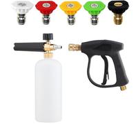 TOOSOAR Pistola de Lavado de Alta Presión con 1L Ajustable Cañón de Espuma Boquilla Dispensador de Jabón Botella, Kits de Limpieza de Arandela de Chorro de M22-14 mm para Manguera Karcher
