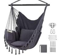 TOOSOAR Silla Colgante Exterior,Silla Hamaca Columpio de Algodón con 2 Cojines,para Salón Dormitorio Jardín Terraza,hasta 200 kg(Gris Oscuro