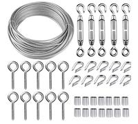 TooTaci Cable de Acero Inoxidable 2mm, 30M Cable Acero Recubierto PVC con Tensor y Tornillo, Kit de cables para Toldos, Suspensión de Cuerda para Tendedero, Soporte Planta,Colgar Fotos y Luces