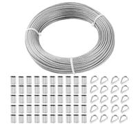 TooTaci Cable de Acero Inoxidable 3mm 50M - Kit con Terminal de Ojo M3 y Manguitos de Aluminio - Ideal para Enrejados de Jardín, Soporte de Cercas, Barandillas y Soluciones de Colgado Exterior