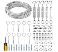 TooTaci Cable de alambre de 3 mm/30 m, para plantas trepadoras, cuerda de acero revestida con tensor de cuerda M5, tensores y tensores de cuerda, alambre tensor para valla, sistema de cuerda de